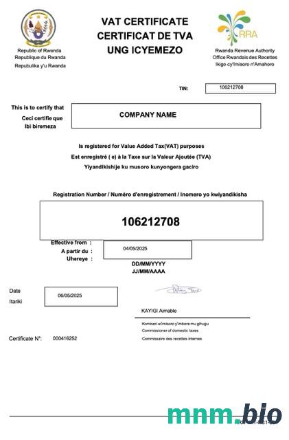 Rwanda certyfikat VAT Word i PDF szablon